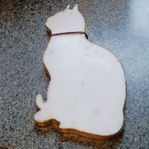 White Marble Cat Cutting Board with Gold Accents